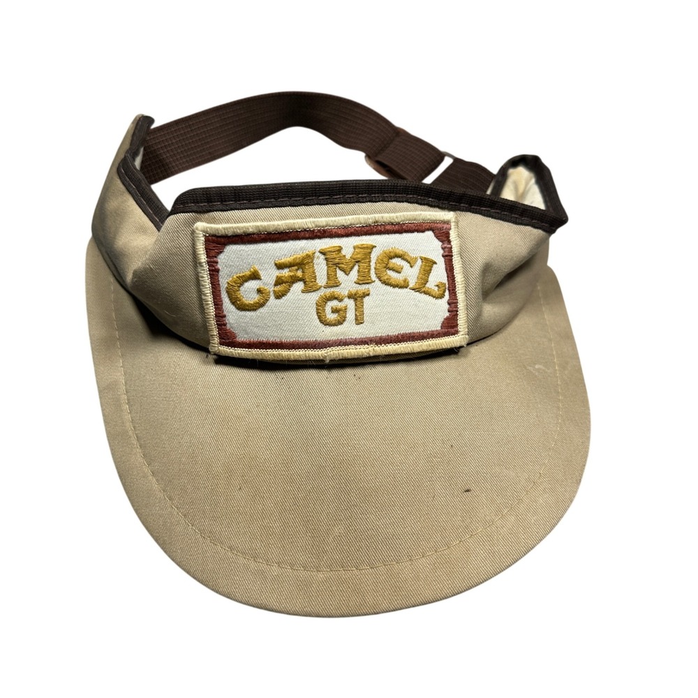 Vintage Camel GT Racing Visor Hat Tan Brown IMSA Tobacco Patch Adjustable Fair